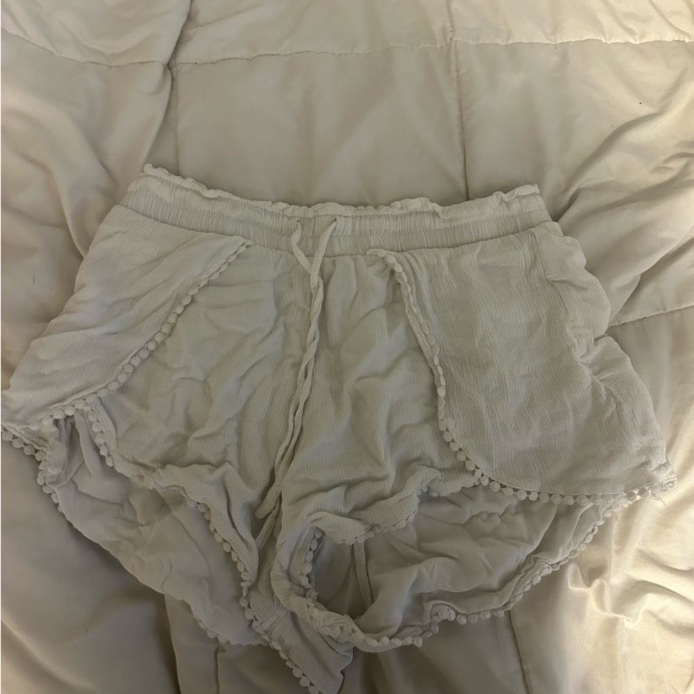 Aeropostale Cream Pom-Pom Trim Shorts